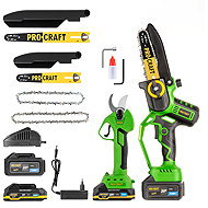 PROCRAFT PKA32Li Cordless Hand Saw and ES25Li Branch Shears Set (1 × 4Ah + 1 × 2Ah) - Cordless Tool Set