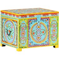 Hand painted storage box 50 x 40 x 40 cm solid mango tree 323540 - Garden Bbox