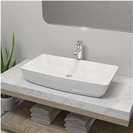 Umývadlo do kúpeľne s vodovodnou batériou keramické obdĺžnik bielej 275493 - Umývadlo