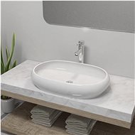 Bathroom sink with mixer ceramic oval white 275496 - Washbasin