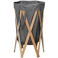 Folding laundry basket grey wood and textile 284228 - Laundry Basket