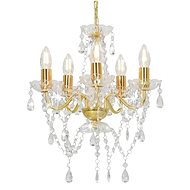 Chandelier with crystal beads golden round 5 x E14 - Chandelier