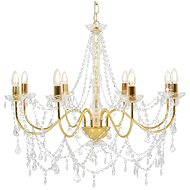 Chandelier with beads gold 8 x bulbs E14 - Chandelier