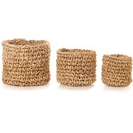 Hand knitted set of 3 natural jute baskets - Storage Bin