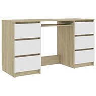Writing desk white and sonoma oak 140 x 50 x 77 cm chipboard 800815 - Writing Desk