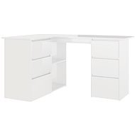 Rohový písací stôl biely vysoký lesk 145 × 100 × 76 cm drevotrieska 801095 - Písací stôl