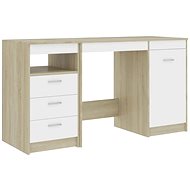 Writing desk white and sonoma oak 140 x 50 x 76 cm chipboard 3054785 - Writing Desk