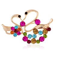 Feng Shui Harmony Brooch Swan gold with coloured rhinestones - Brooch