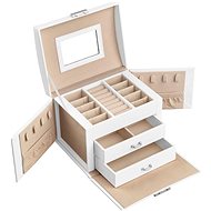 Songmics Jewellery box, closable, with mirror, three-tier, 17,5 × 13,5 × 12 cm, white - Jewellery Box