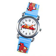 QKIDS Dětské analogové hodinky tyrkysové - Hasičské auto - Children's Watch