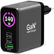 PORT CONNECT GaN2 2×USB-C PD 3.1 and USB-A QC 3.0 mains charger, 140W, OLED display, black - Wall Charger