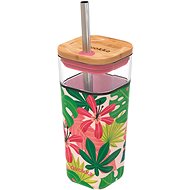 Quokka Liquid Cube with straw pink jungle flora - Drinking Bottle