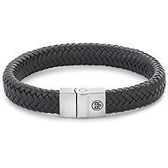 Rebel & Rose Men's leather bracelet with safety clasp Full Metal Herringbone Black RR-M0019-S-M - Bracelet