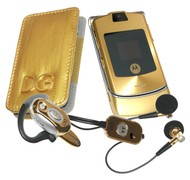 Sada GSM Motorola MOTORAZR V3i Dolce & Gabbana zlatý (gold) + zlaté BlueTooth hands free + zlaté pou - Mobile Phone