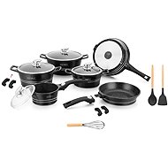 Royalty 17-piece Click system dinnerware set, black, silver stripe - Cookware Set