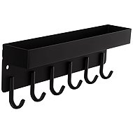 Ruhhy 24603 Wall magnetic shelf with hooks 24,5 × 8,5 × 5 cm, black - Shelf