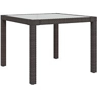 Záhradný stôl 90 × 90 × 75 cm tvrdené sklo a polyratan hnedý, 316697 - Záhradný stôl
