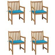 Zahradní židle 4 ks modré podušky masivní teak, 3073008 - Zahradní židle