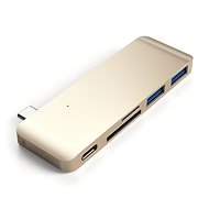 Satechi C típusú alumínium passthrough USB hub (3x USB 3.0, MicroSD) - arany - Port replikátor