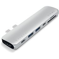 Satechi Aluminium Type-C PRO Hub (HDMI 4K, PassThroughCharging, 2x USB3.0,2xSD, ThunderBolt 3) - Ezü - Port replikátor