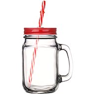 GLASMARK Glass with lid and straw 400ml - red - Glass