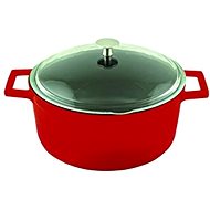 LAVA METAL Cast Iron Round Pot 20cm with Glass Lid - Red - Pot