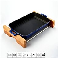 LAVA METAL Cast Iron Baking Pan 22x30cm with Wooden Base - Blue - Roasting Pan