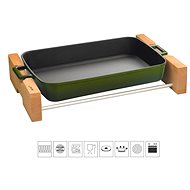 LAVA METAL Cast Iron Baking Pan 22x30cm with Wooden Base - Green - Roasting Pan