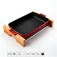 LAVA METAL Cast Iron Baking Pan 22x30cm with Wooden Base - Red - Roasting Pan