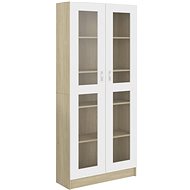 Shumee prosklená skříň bílá a dub sonoma 82,5×30,5×185,5cm dřevotříska, 802773 - Knihovna