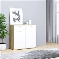 Sideboard white and sonoma oak 80 x 36 x 75 cm chipboard - Sideboard