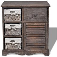 Dřevěná komoda s 3 pletenými košíky vlevo, hnědá - Chest of Drawers