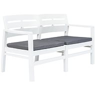 2-seater Garden Bench with Cushions White 133cm Plastic - Garden Bench