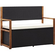 Storage Bench 110cm Polyratan and Solid Acacia Wood, Black - Garden Bench