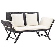 Garden Bench with Cushions 176cm Black Polyrattan - Garden Bench