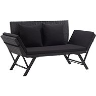 Garden Bench with Cushions 176cm Black Polyrattan - Garden Bench