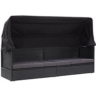 Garden Sofa with Polyrattan Canopy Black - Garden Sofa