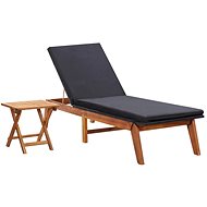 Garden Deck Chair with Table Polyrattan and Solid Acacia Wood - Garden Lounger