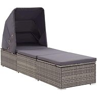 Garden deckchair with canopy and cushion polyrattan grey - Garden Bed