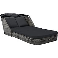 Garden deckchair with canopy polyrattan anthracite - Garden Bed