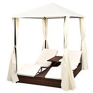 Garden lounger with curtains polyrattan brown - Garden Lounger
