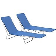 Folding garden chairs 2 pcs steel and blue fabric - Garden Lounger
