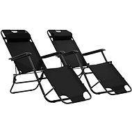 Folding garden chairs 2 pcs with black steel footrest - Garden Lounger