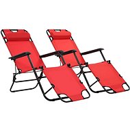 Folding Garden Chairs 2 pcs with Footrest Steel Red - Garden Lounger