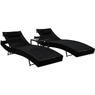 Garden Chairs 2 pcs with Table Polyrattan and Textile Black - Garden Lounger
