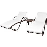 Garden Lounger 2 pcs with Table Polyrattan Brown - Garden Lounger