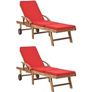 Garden Chairs with Cushions 2 pcs Solid Teak Wood Red - Garden Lounger