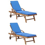 Garden chairs with cushions 2 pcs solid teak wood blue - Garden Lounger