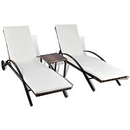 Garden Lounger with Table Brown Polyrattan - Garden Lounger