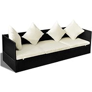 Garden Bed with Pillows and Cushions Polyrattan Black - Garden Lounger
